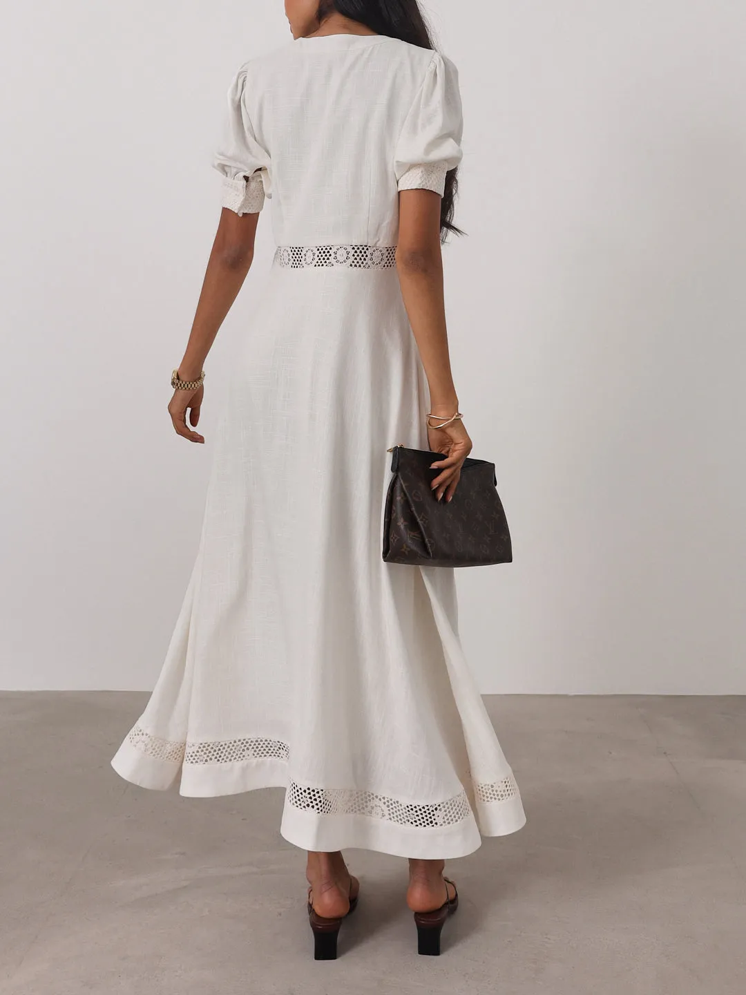 Anice Cotton Lace Trim Day Dress | Ivory