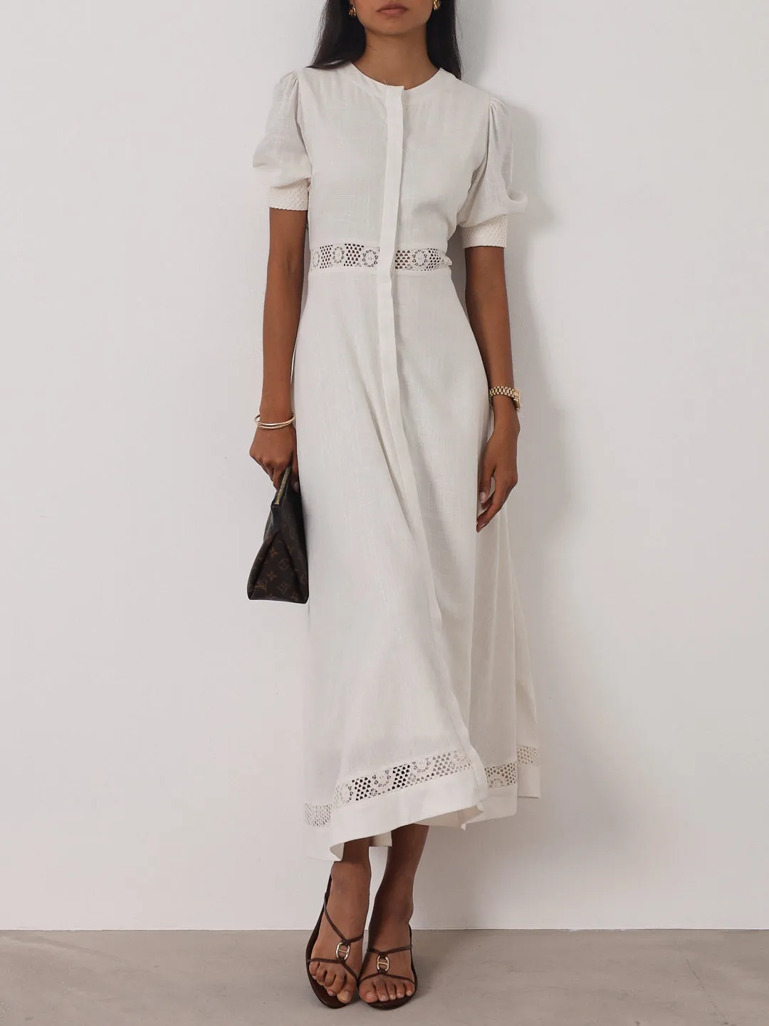 Anice Cotton Lace Trim Day Dress | Ivory