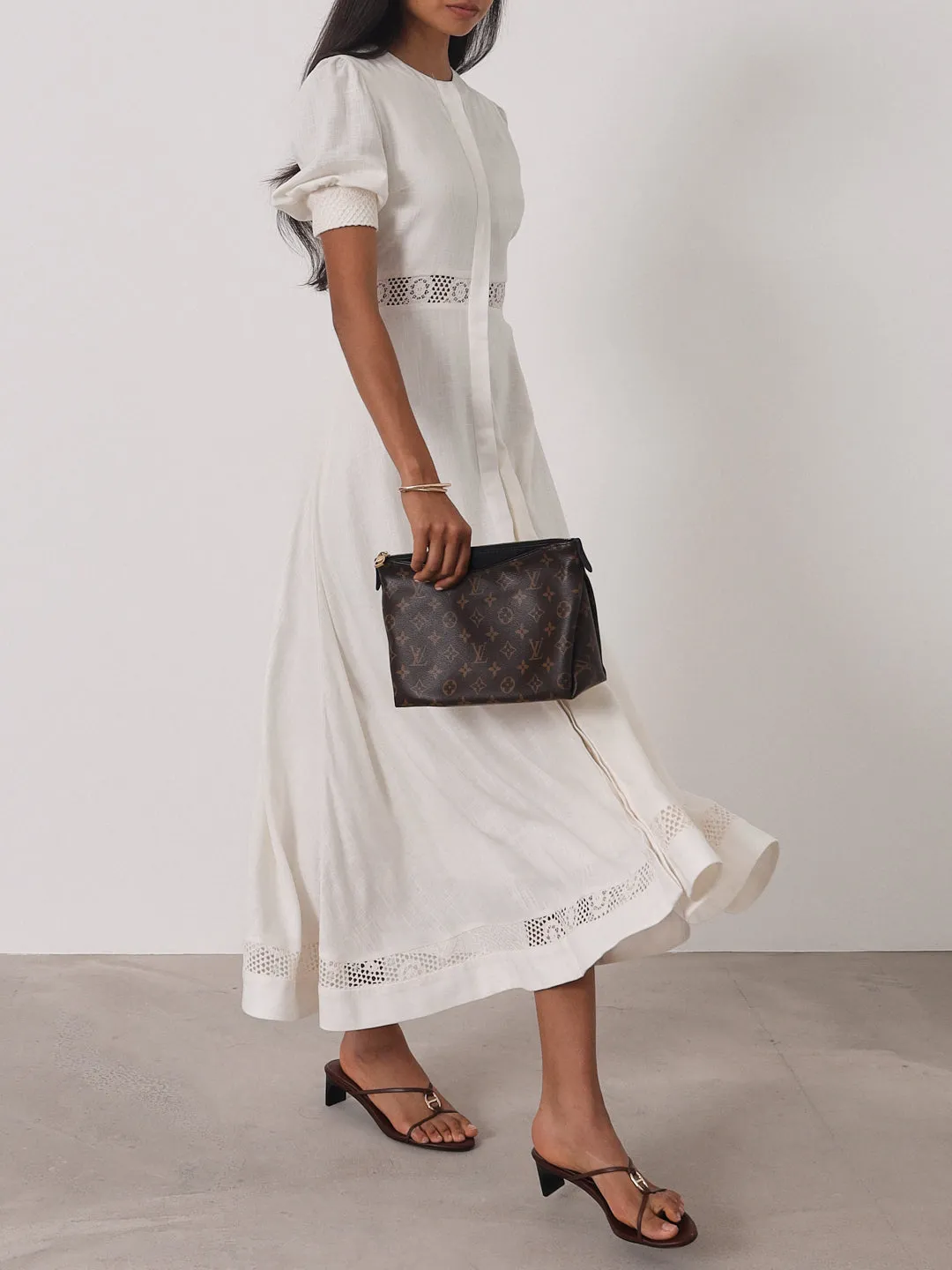 Anice Cotton Lace Trim Day Dress | Ivory