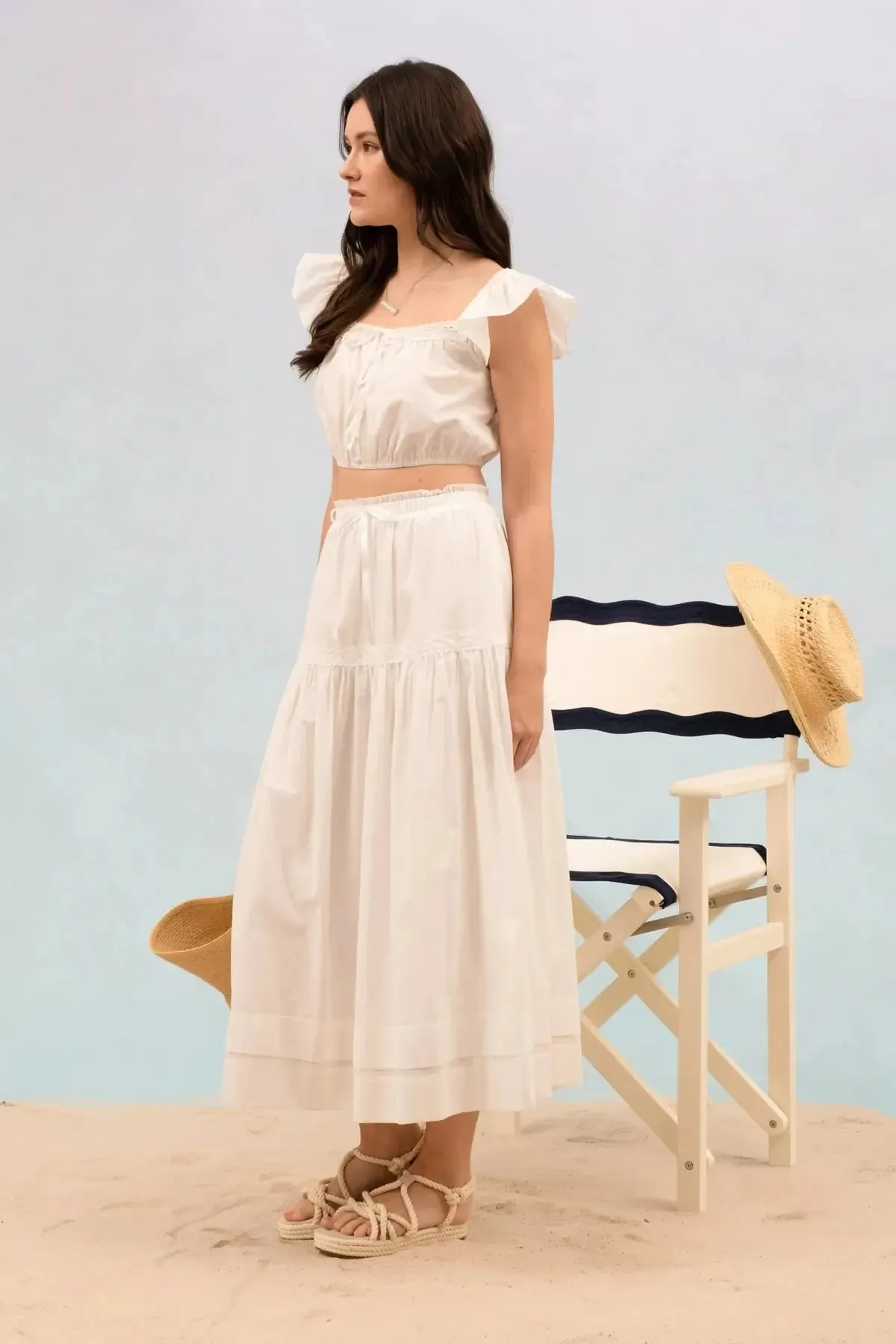 Blu Pepper Pretty In Summer Crop Top – Feminine Eyelet & Ruffle Detail