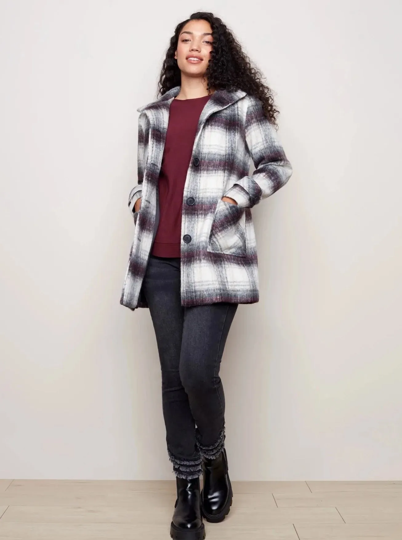Brushed Wool Plaid Coat [Fig-C6104X]