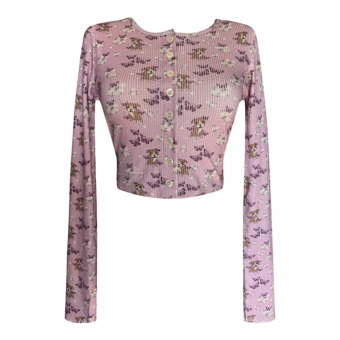 Cloud Haven Sweet Pittie Print Cardigan in Soft Pink