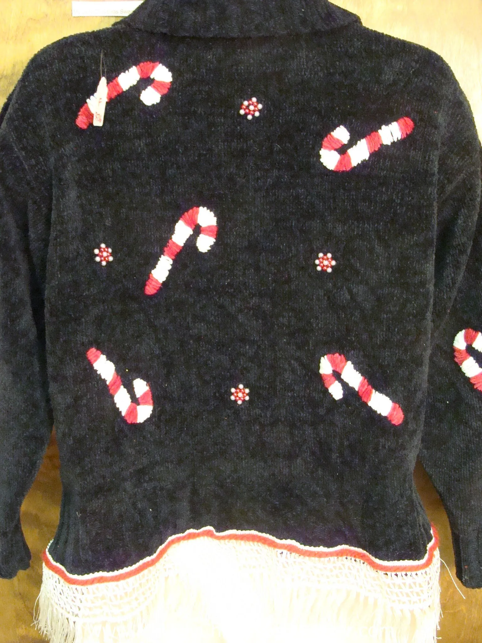 Fantastic CandyCane Ugly Christmas Sweater Cardigan with Fringe