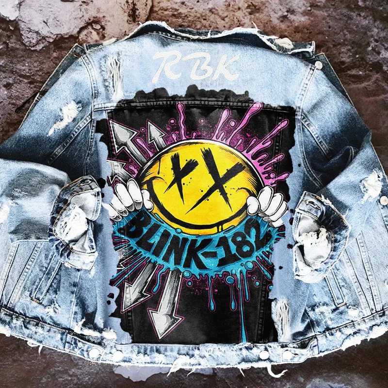 Fashion trendy cool graffiti illustration denim jacket