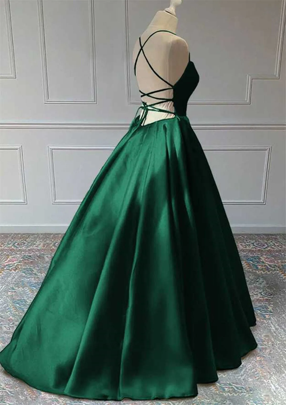 Green Satin Lace-Up Long Formal Dress Green Satin Long Prom Dress Evening Dress