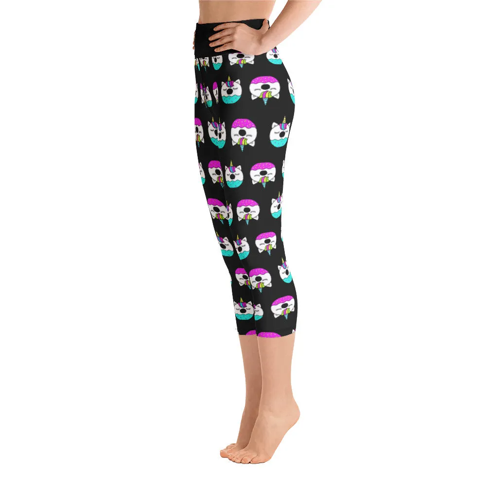 Unicorn Doughnut Print Ladies Yoga Capri Leggings