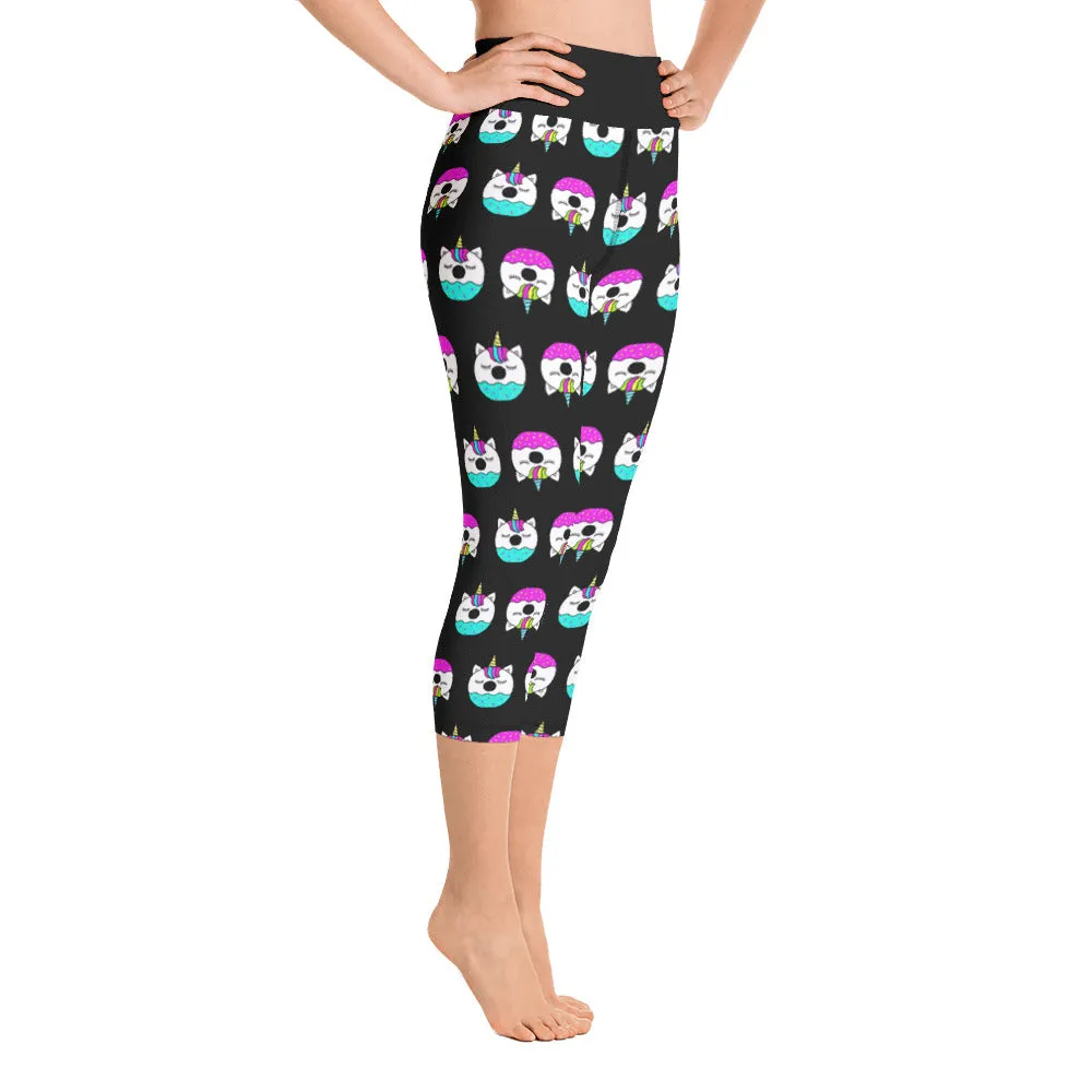 Unicorn Doughnut Print Ladies Yoga Capri Leggings